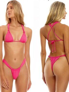 Agua Bendita Elsa Luau Bikini Swim Bottom Size XL Pink Brazilian High Cut